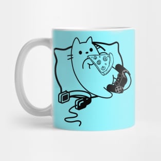 Gamer Cat Pizza Loading Game Paused Contour Mug